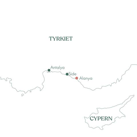 Kort over Langtidsrejse til Alanya i Tyrkiet med Vitus Rejser.