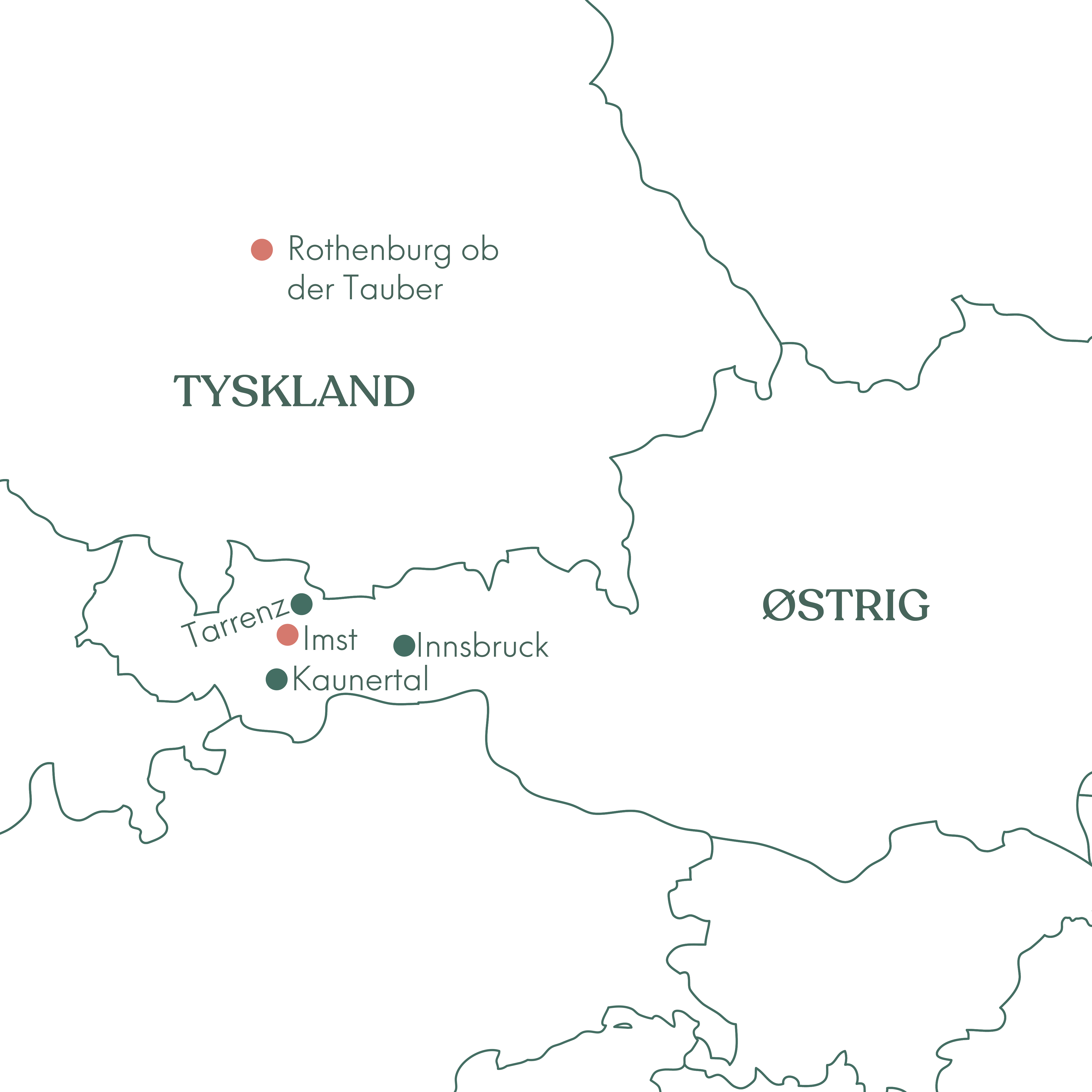 Kort over rejsen Imst og sommer i Tyrol med Vitus Rejser.