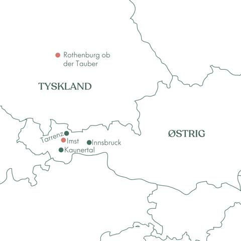 Kort over rejsen Imst og sommer i Tyrol med Vitus Rejser.