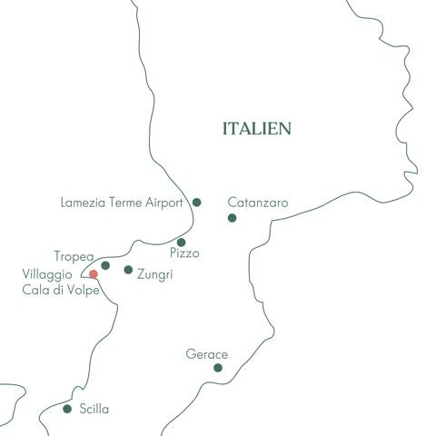 Kort over rejsen til Calabrien - smagen af Syditalien med Vitus Rejser.