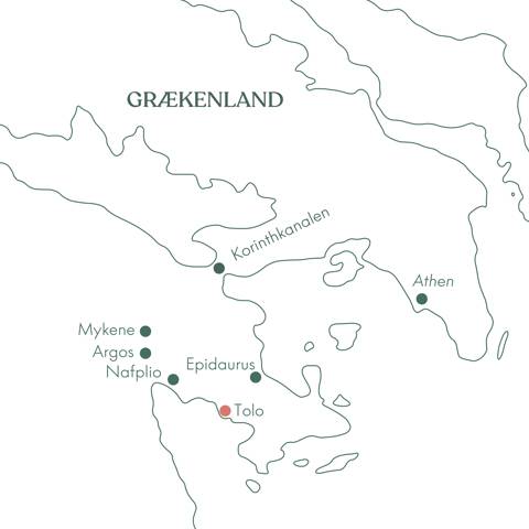 Kort og ruteplan på rejse til Peloponnes og Tolo i Grækenland med Vitus Rejser.