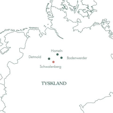 Kort over ruteplan for rejsen Schwalenberg og Weserbergland med ølfest med Vitus Rejser.
