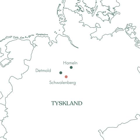 Kort over ruteplan for rejsen Schwalenberg og Weserbergland med ølfest med Vitus Rejser.