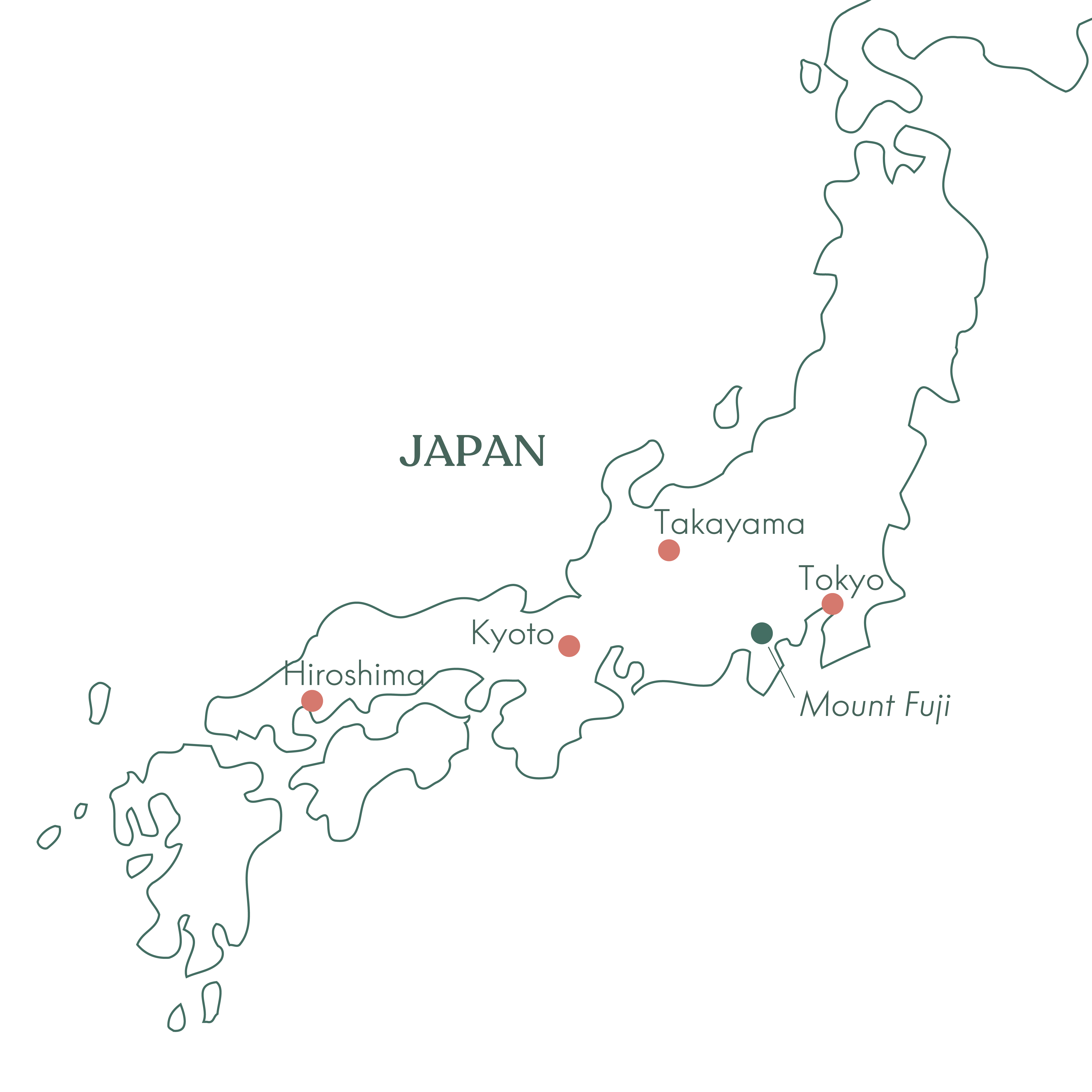 Kort over rundrejsen På opdagelse i Japan med Vitus Rejser. 