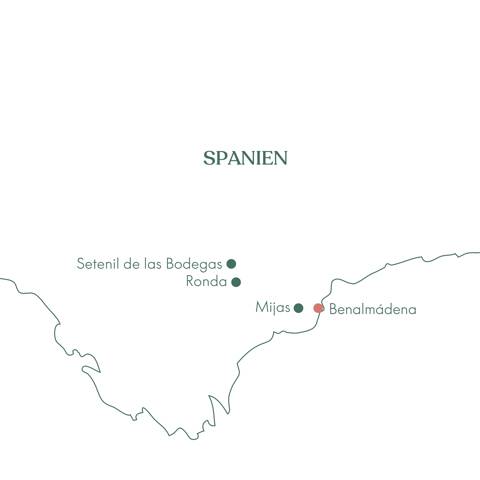 Kort over ruteplan for Costa del Sol og Benalmadena med Vitus Rejser.