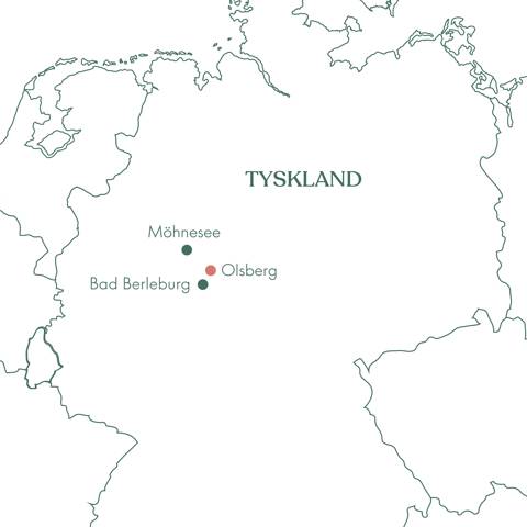Kort over rejsen Sauerland - Olsberg og Bad Berleburg med Vitus Rejser.