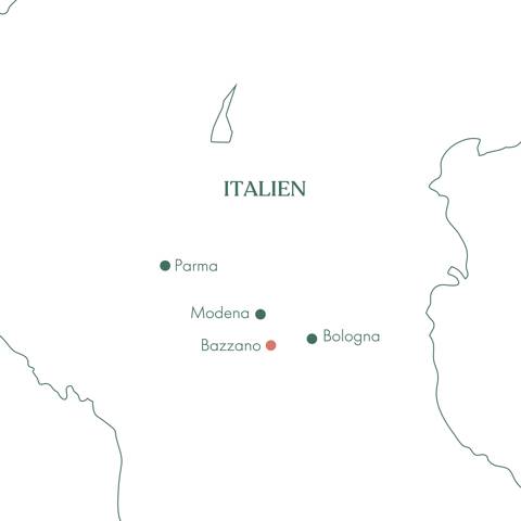 Kort over ruteplan for rejsen til Bologna og Parma med Vitus Rejser.