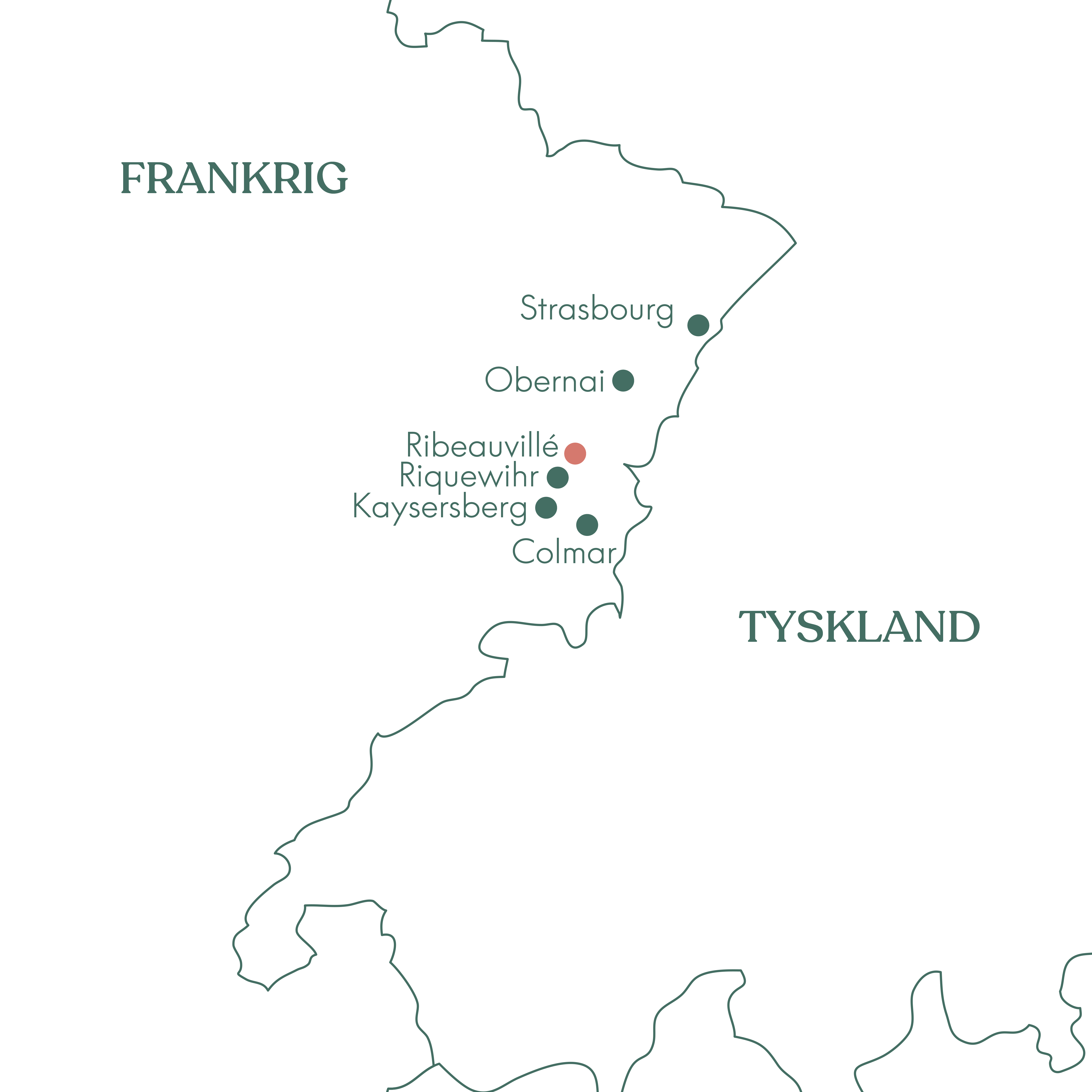Rutekort over Frankrig og rejsen til Alsace og vinruten med Vitus Rejser. 