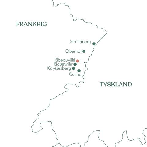 Rutekort over Frankrig og rejsen til Alsace og vinruten med Vitus Rejser.