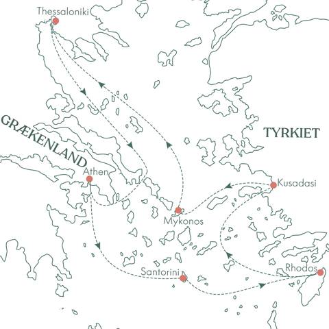 Ruteplan over Vitus Rejsers krydstogt i det græske øhav med Celebrity Cruises.