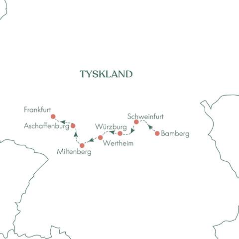 Rutekort over Tyskland og flodkrydstogtet fra Main Bamberg Frankfurt med Vitus Rejser.