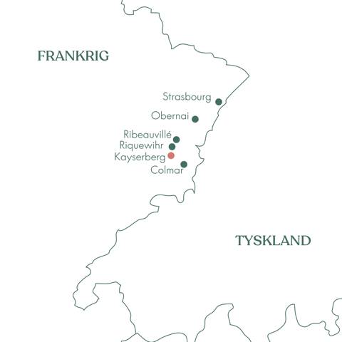 Kort og ruteplan på rejsen Alsace Julemarkeder langs Vinruten med Vitus Rejser.