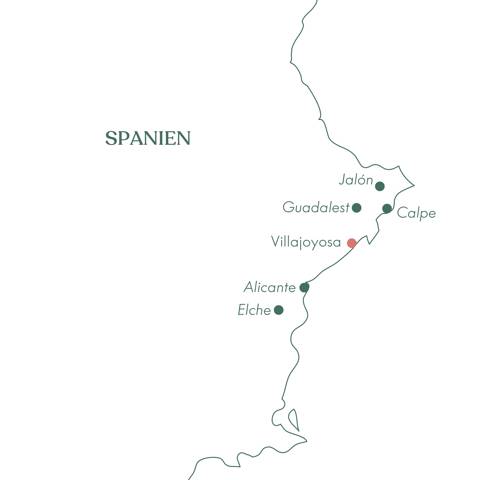 Kort over rejsen Costa Blanca og Villajoyosa · Langtidsrejse med Vitus Rejser.