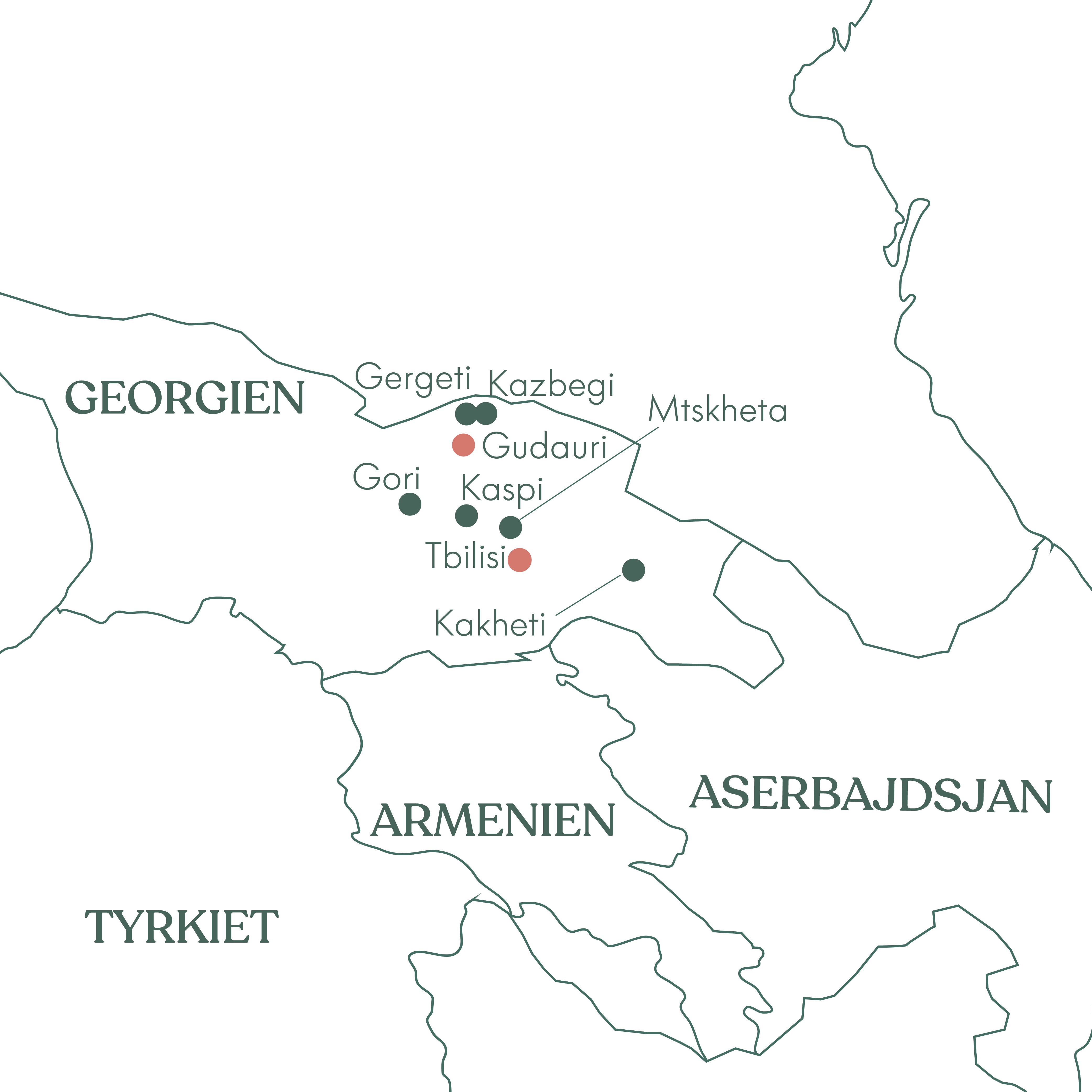 Rutekort over Georgien og rejsen dertil med Vitus Rejser. 