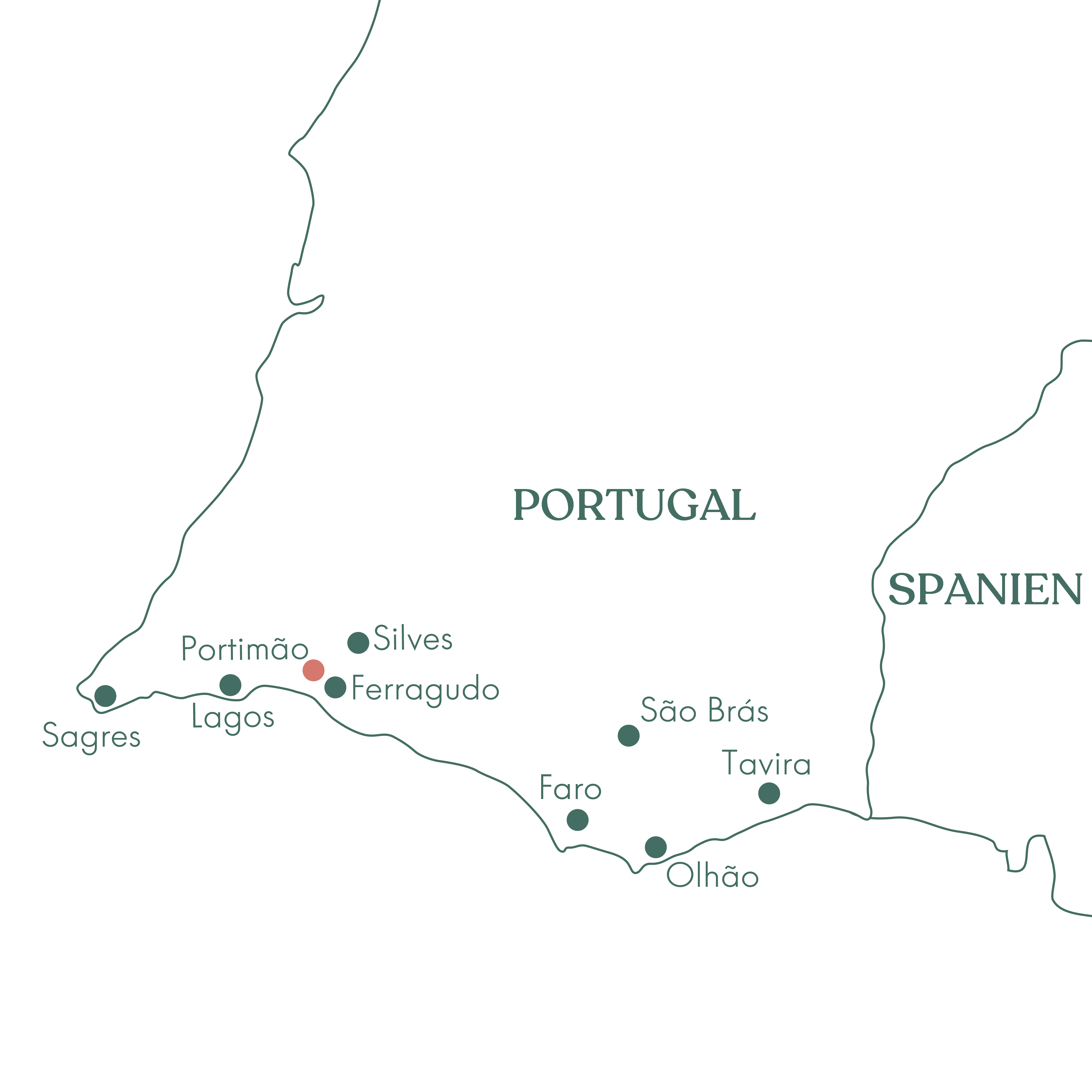 Kort over Portugal og singlerejse til Algarvekysten og Portimão med Vitus Rejser.