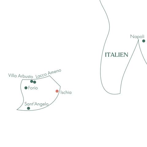 Kort over rejsen til Ischia i Italien med Vitus Rejser.
