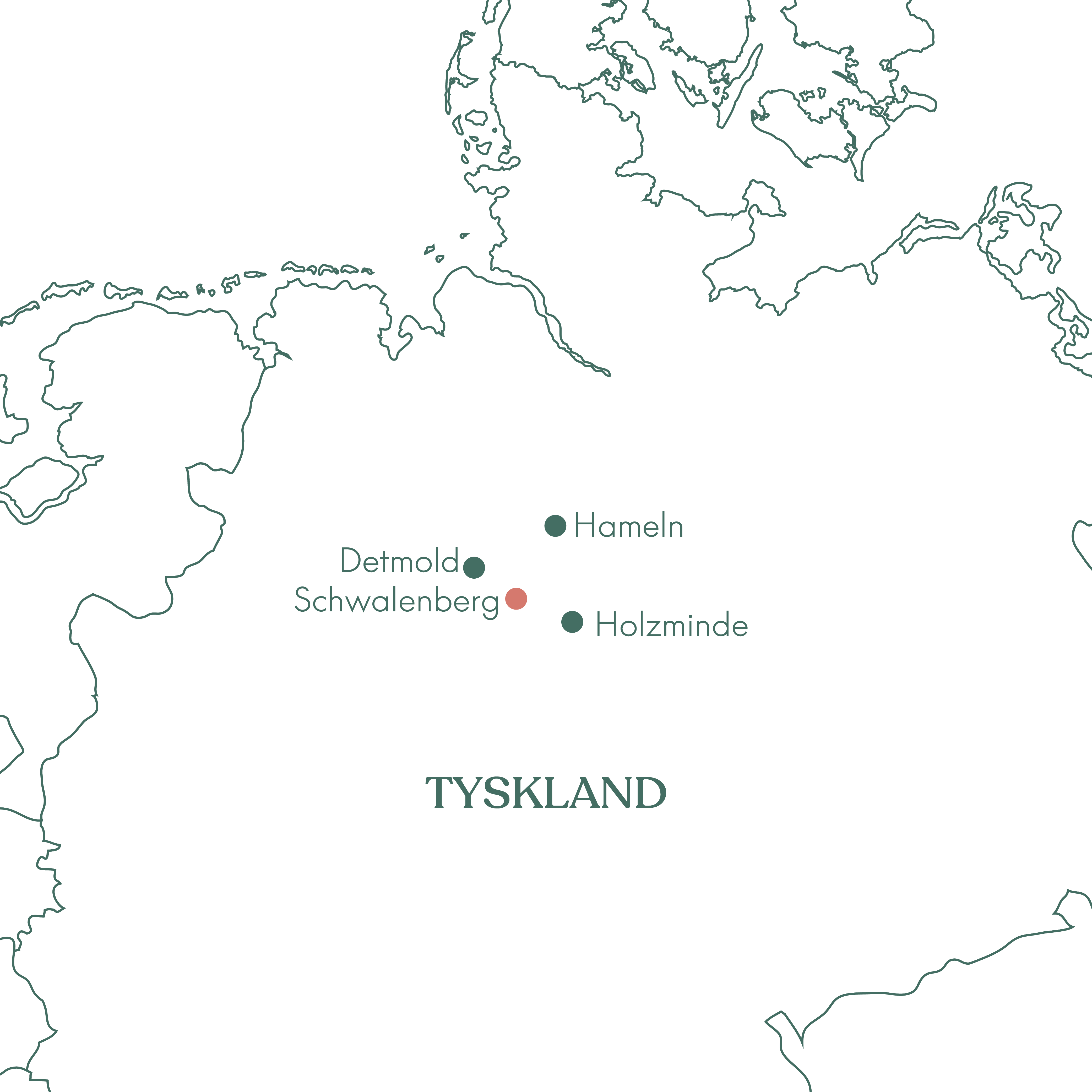 Rutekort over Tyskland og rejsen til Schwalenberg og Weserbergland med Vitus Rejser. 