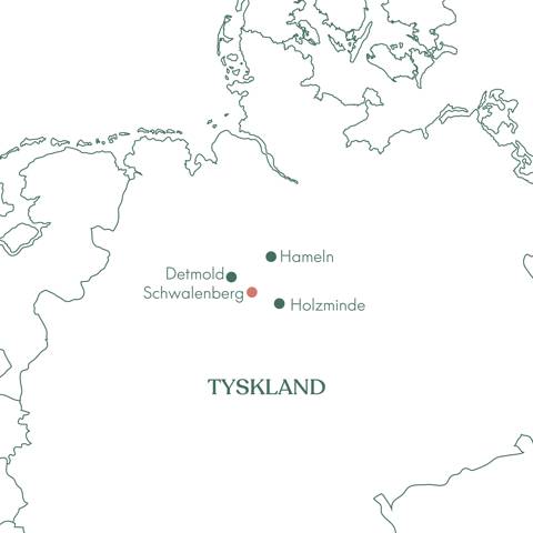 Rutekort over Tyskland og rejsen til Schwalenberg og Weserbergland med Vitus Rejser.