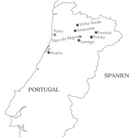 Kort over rejsen til Porto og Dourodalen med Vitus Rejser.