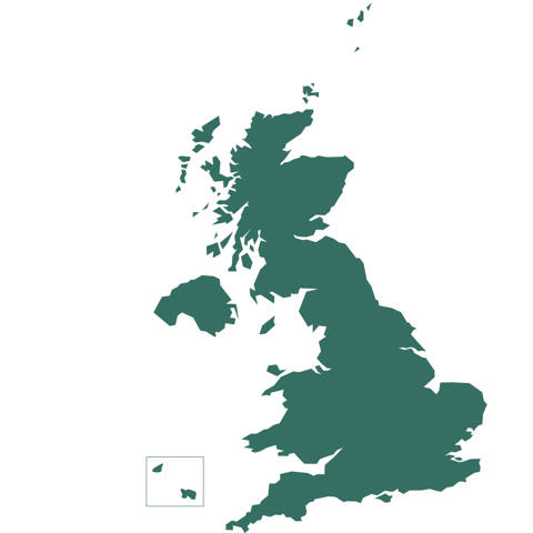 Kort over Storbritannien.