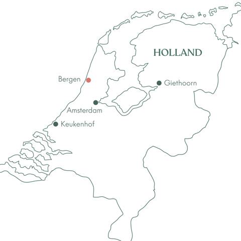 Kort over ruteplan for Blomsterrejse til Holland med Vitus Rejser.