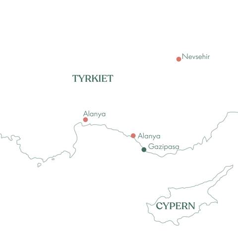 Rutekort over Tyrkiet og rejsen: På opdagelse i Tyrkiet med Vitus rejser.