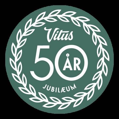 Logo med Vitus Rejsers 50 års jubilæum i 2023.