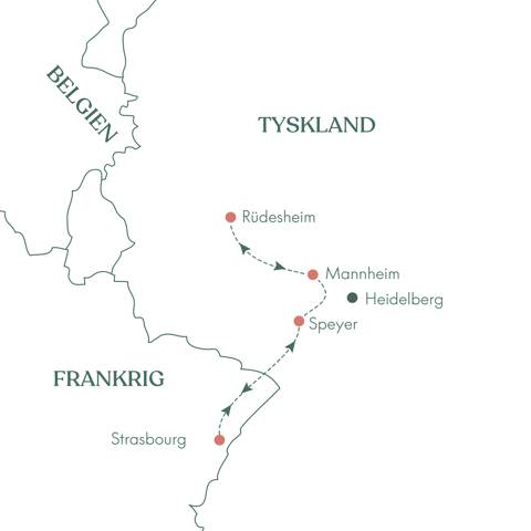 Kort og ruteplan på rejsen Nytårskrydstogt på Rhinen med Vitus Rejser.
