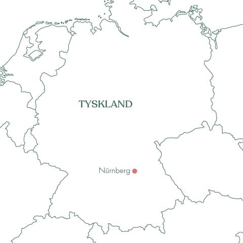 Kort over ruteplan for Togrejse til julemarked i Nürnberg med Vitus Rejser.