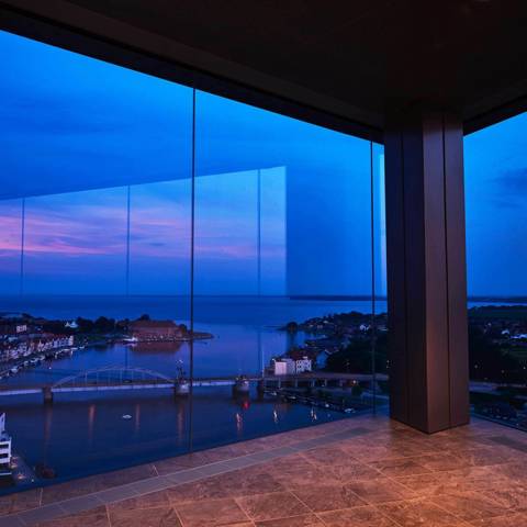 Den enestående udsigt fra 16. etage - Point of View - på Alsik Hotel & Spa i Sønderborg.