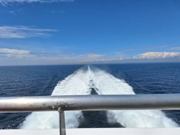 Med færgen mellem Rostock og Gedser.