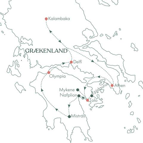 Kort over rejsen Kulturrejse i Grækenland med Vitus Rejser.