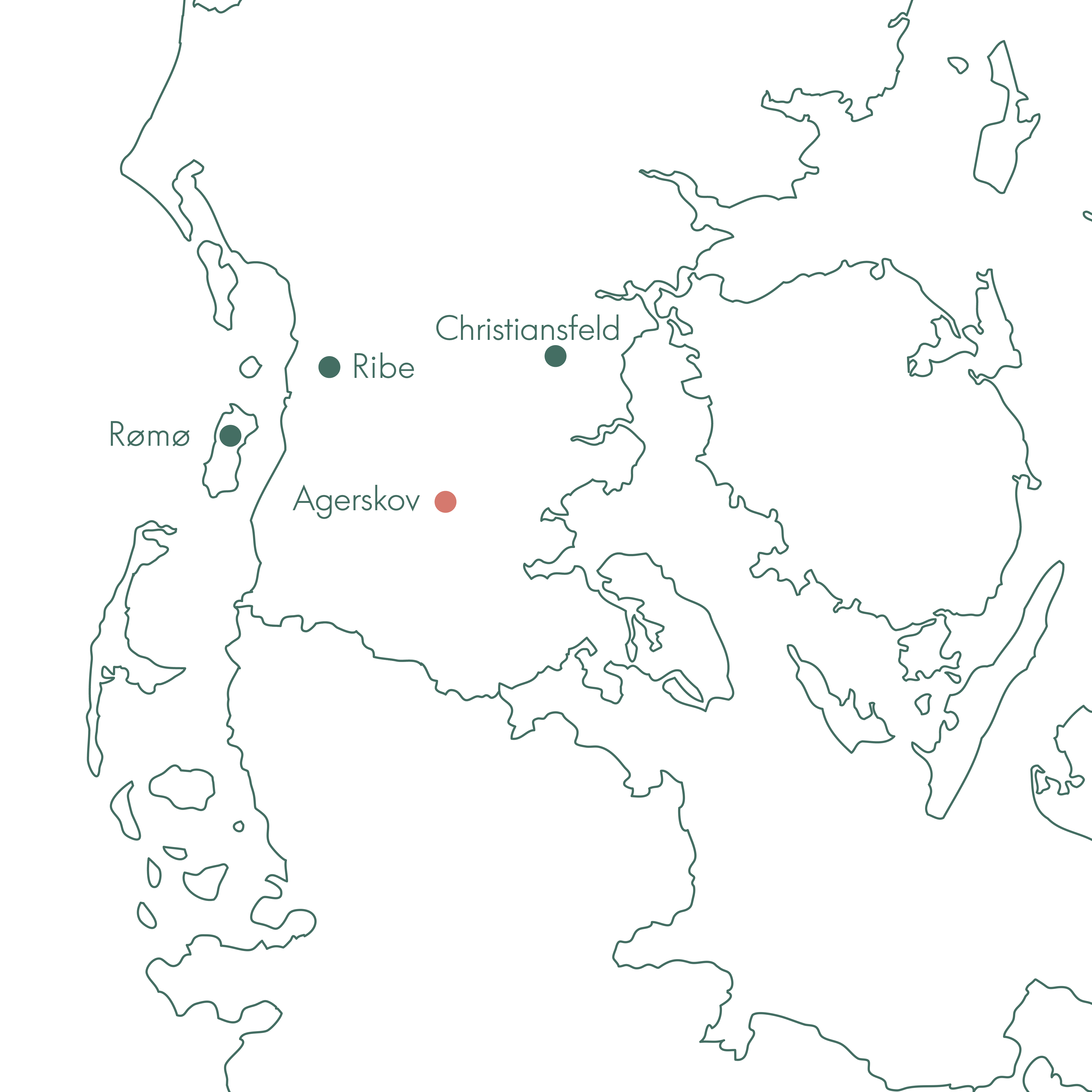 Rutekort over rejsen Sort sol og forår i Sønderjylland med Vitus Rejser. 