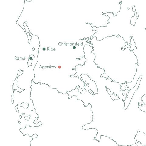 Rutekort over rejsen Sort sol og forår i Sønderjylland med Vitus Rejser.