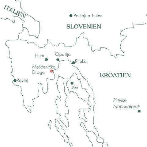 Kort og ruteplan på singlerejse til Den Kroatiske Riviera med Vitus Rejser.