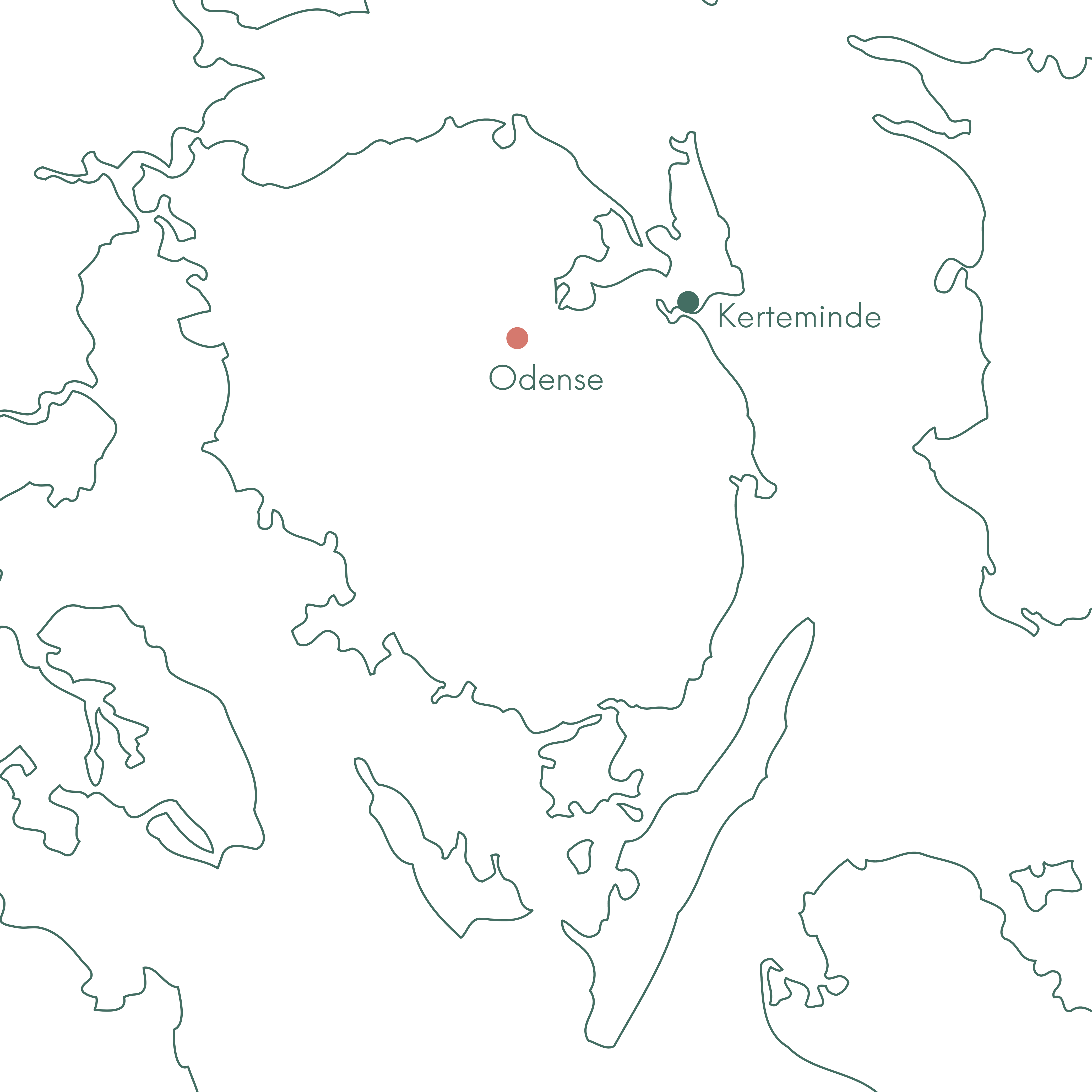 Rutekort over Fyn og Vitus Rejsers I ro og mag-rejse til Odense.