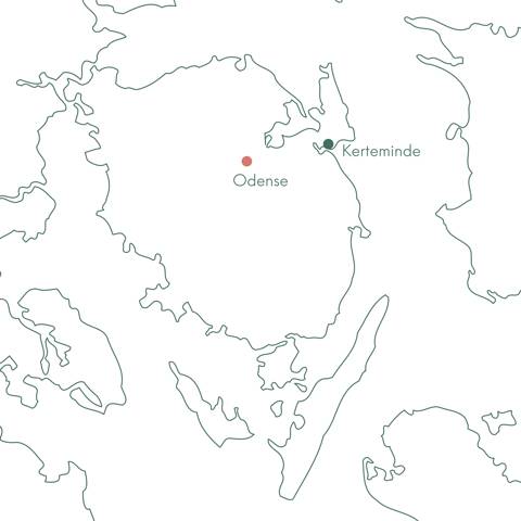 Rutekort over Fyn og Vitus Rejsers I ro og mag-rejse til Odense.