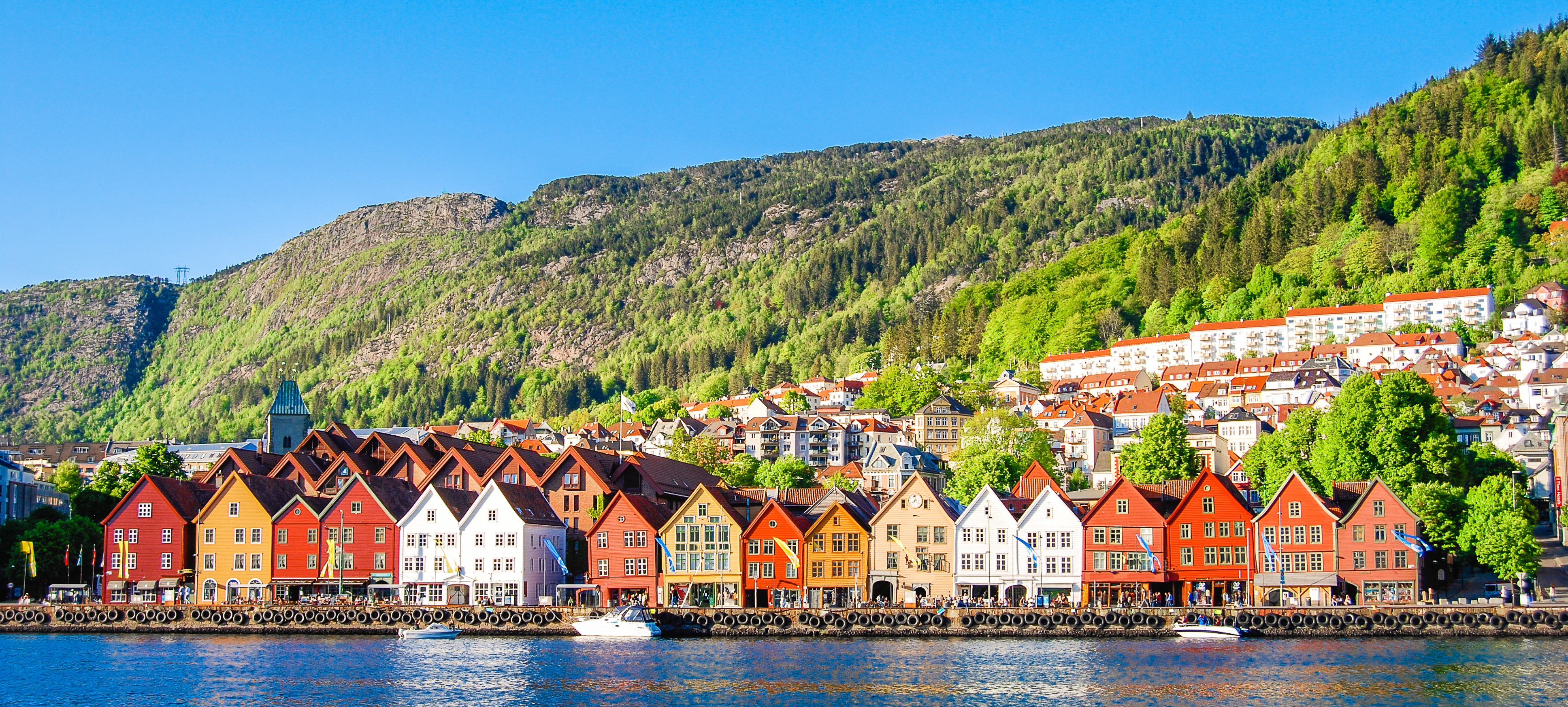 Bryggen i Bergen set fra vandsiden.