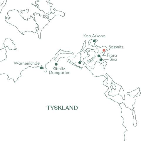 Kort over rejse til Rügen med Vitus Rejser.