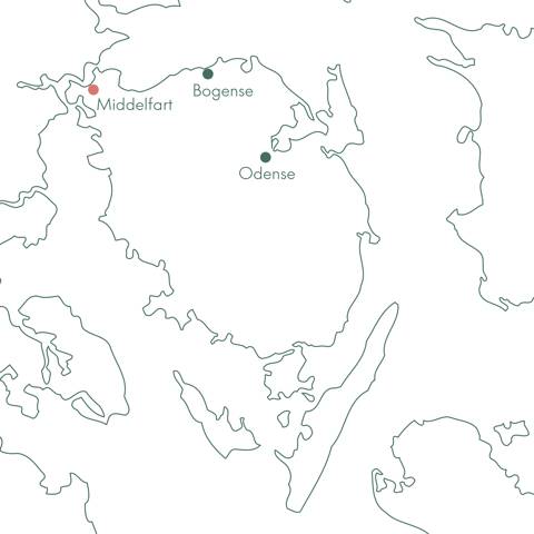 Kort over rejsen Middelfart · I ro og mag med Vitus Rejser.