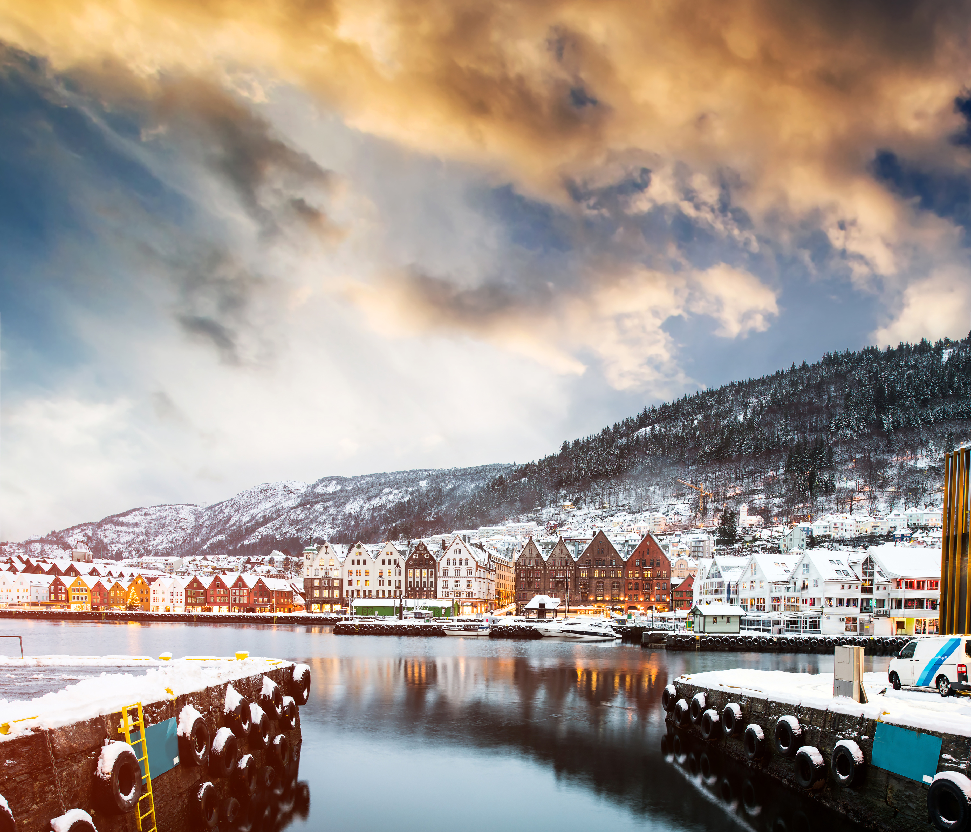 Norge Bergen Bryggen Vinter 1