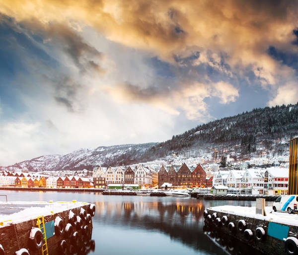 Norge Bergen Bryggen Vinter 1