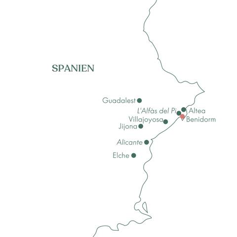 Kort over rejsen Costa Blanca og Benidorm med Vitus Rejser.