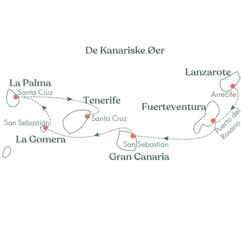 Kort og ruteplan over Krydstogt ved De Kanariske Øer med Vitus Rejser.