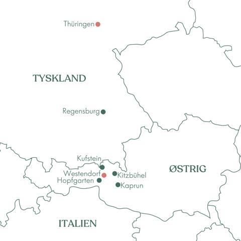 Kort over ruteplan på rejsen Westendorf Tyrol Almabtrieb med Vitus Rejser.
