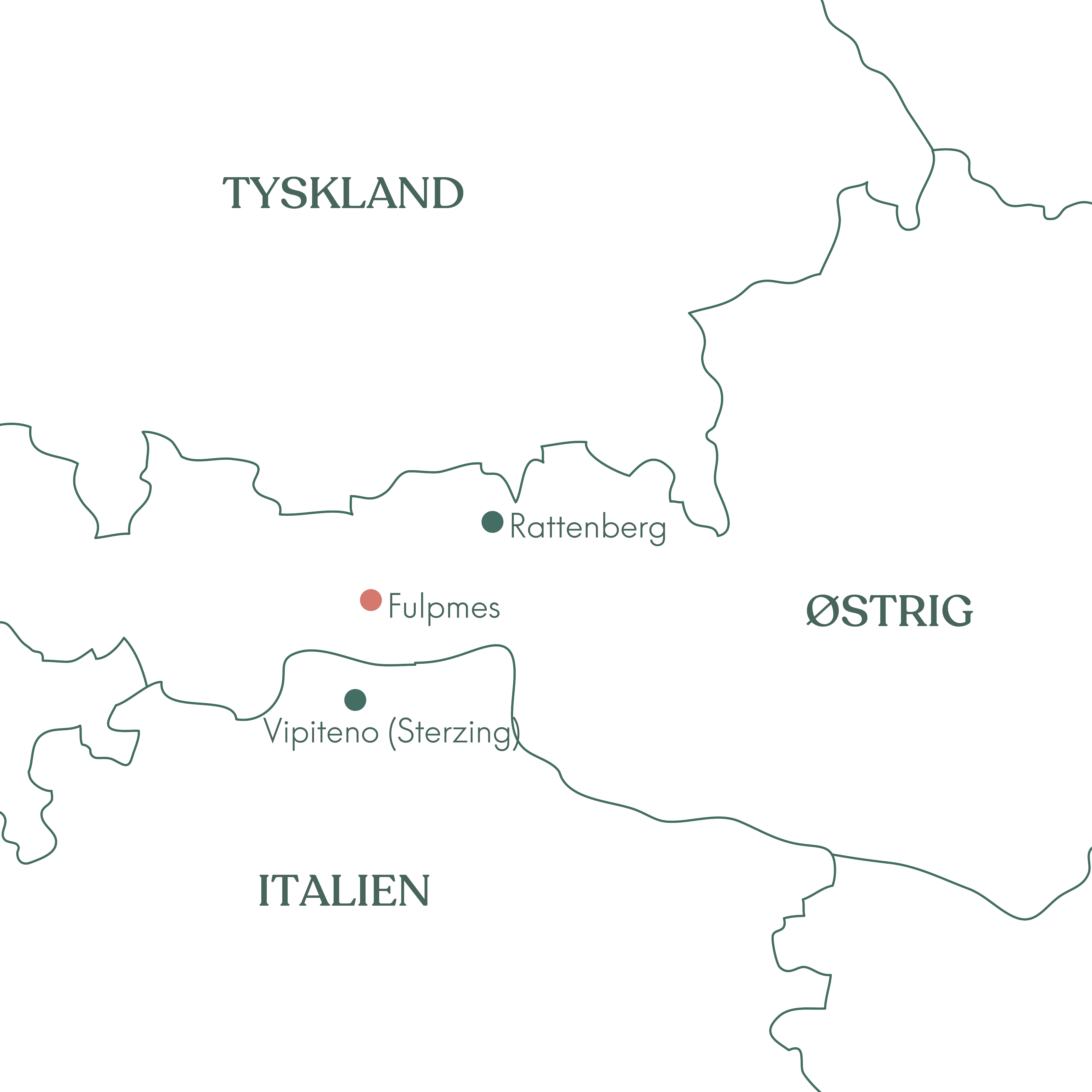 Rutekort over Østrig og Vitus Rejsers I ro og mag rejse til Fulpmes.