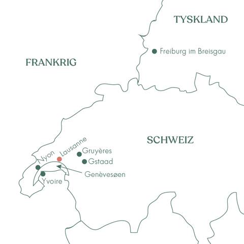 Kort over rejsen Genèvesøen Schweizisk idyl ved Lausanne med Vitus Rejser.