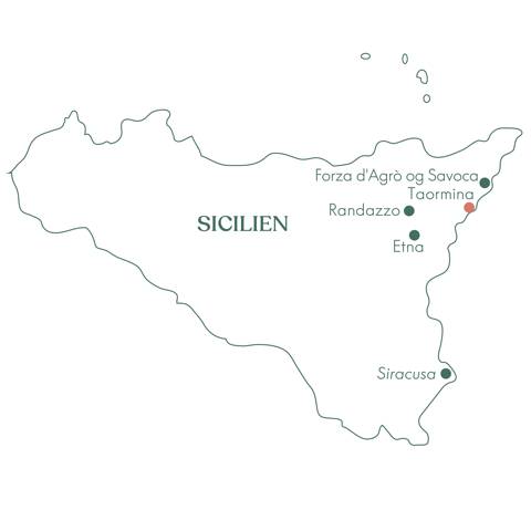 Kort over rejsen til Sicilien og Taormina med Vitus Rejser.