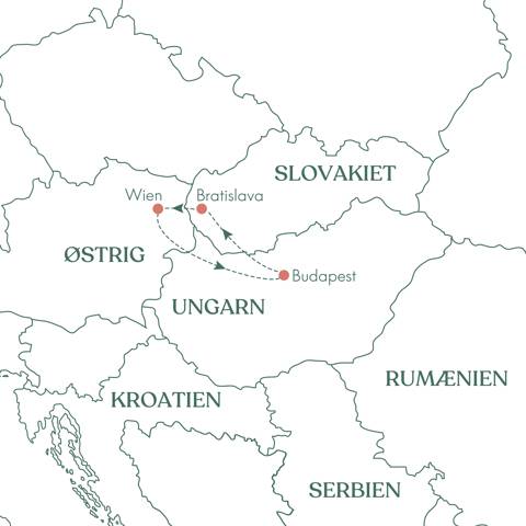 Rutekort over rejsen Donau Minikrydstogt med Vitus Rejser.