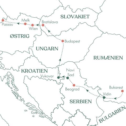 Donau · Fra Bukarest til Passau · I ro og mag - kort.